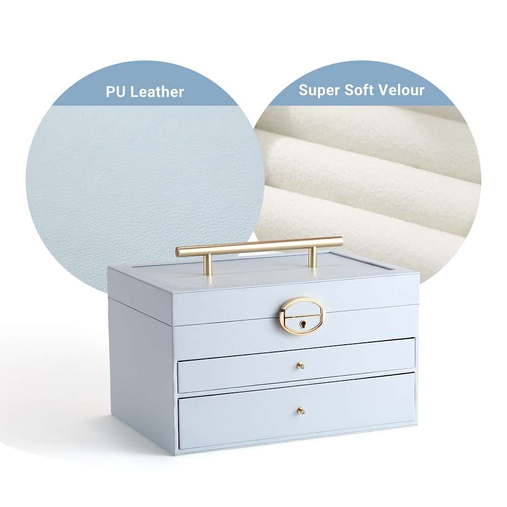 Large Jewellery Box With Lock Decor 3 Drawers