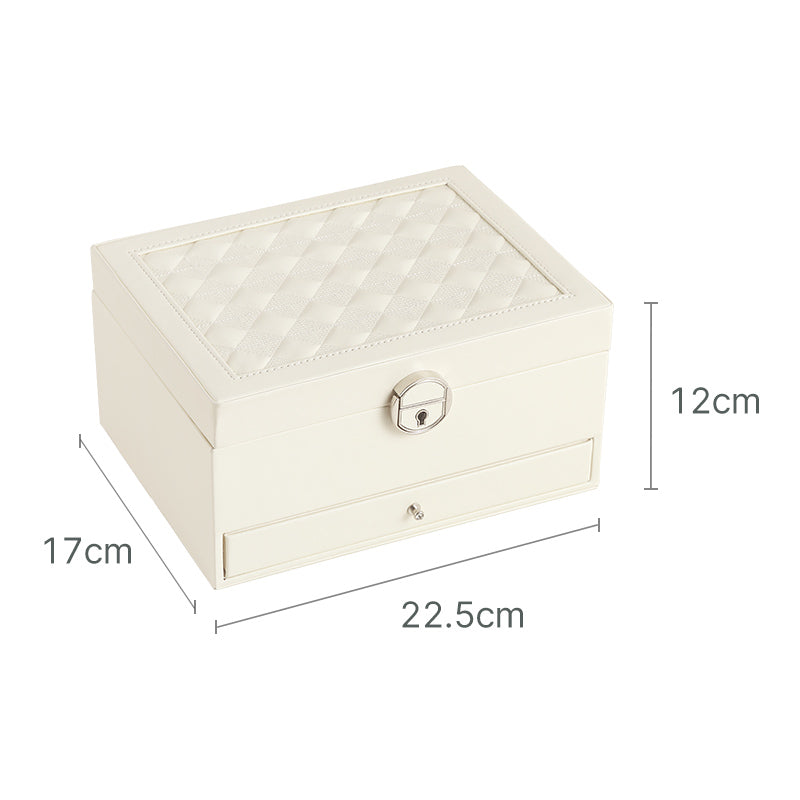 Two layer Leather Jewelry Box Organizer With Lock Mirror for Women Girls Travel Case Display Storage