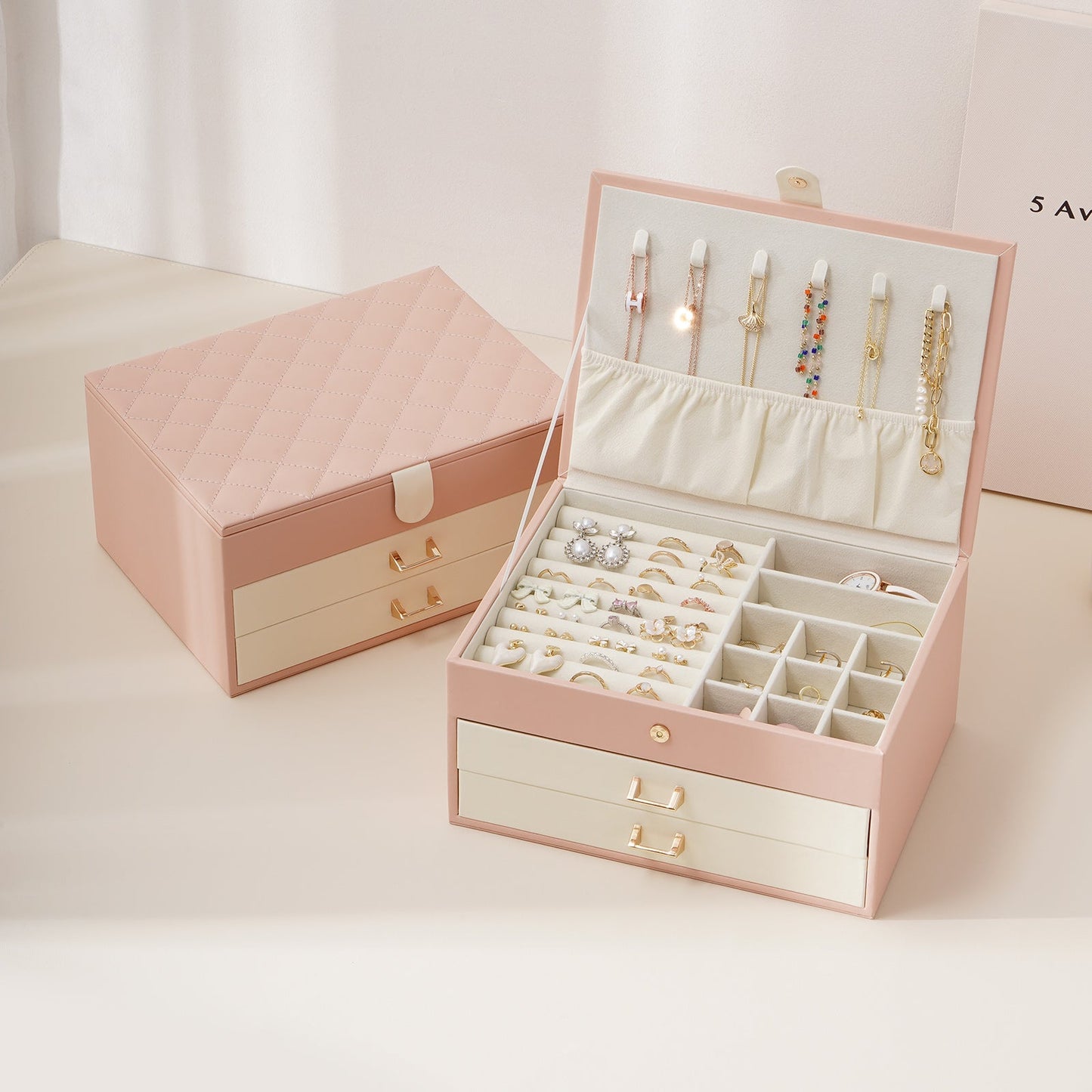 Three-layer Jewelry Box with Two Drawers