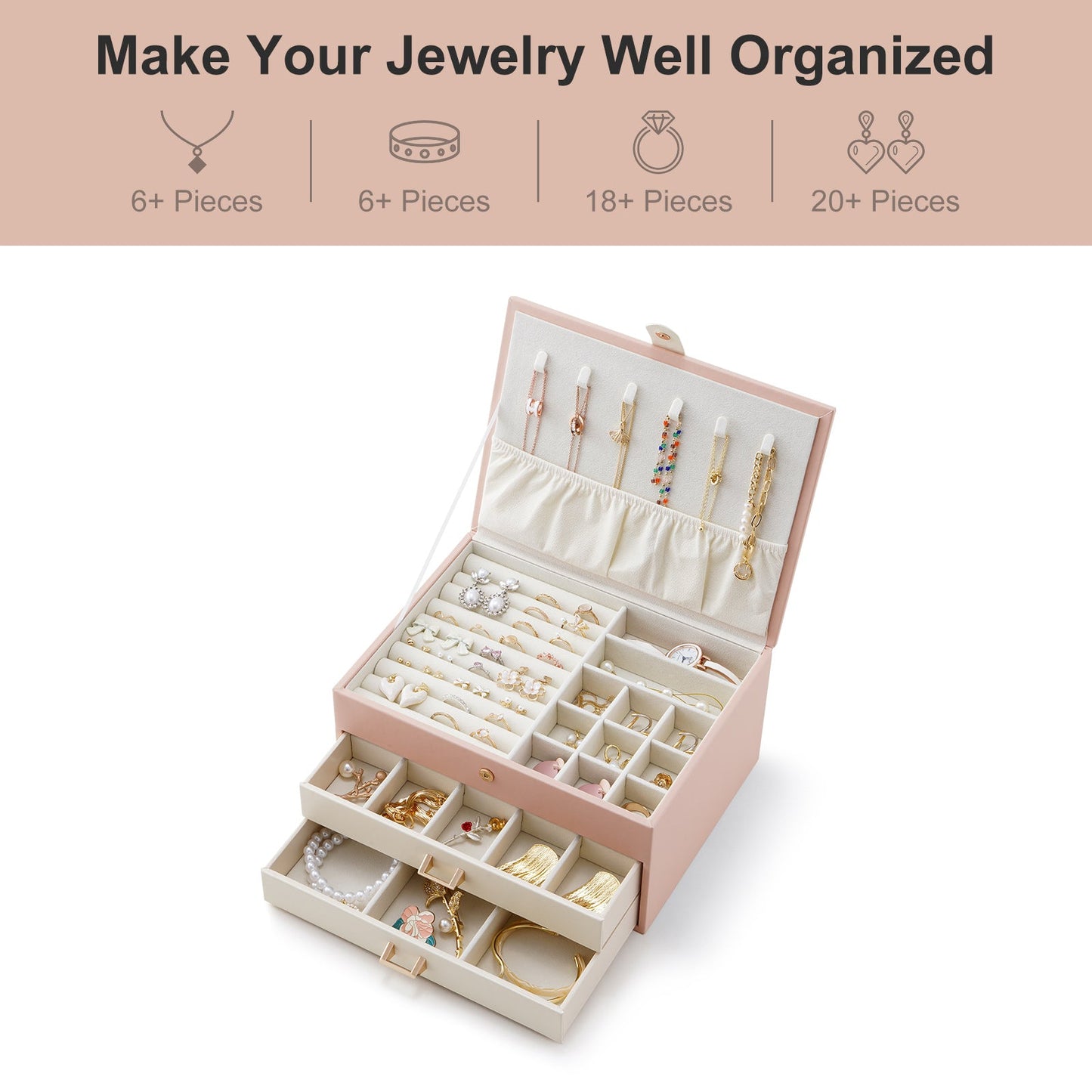 Three-layer Jewelry Box with Two Drawers