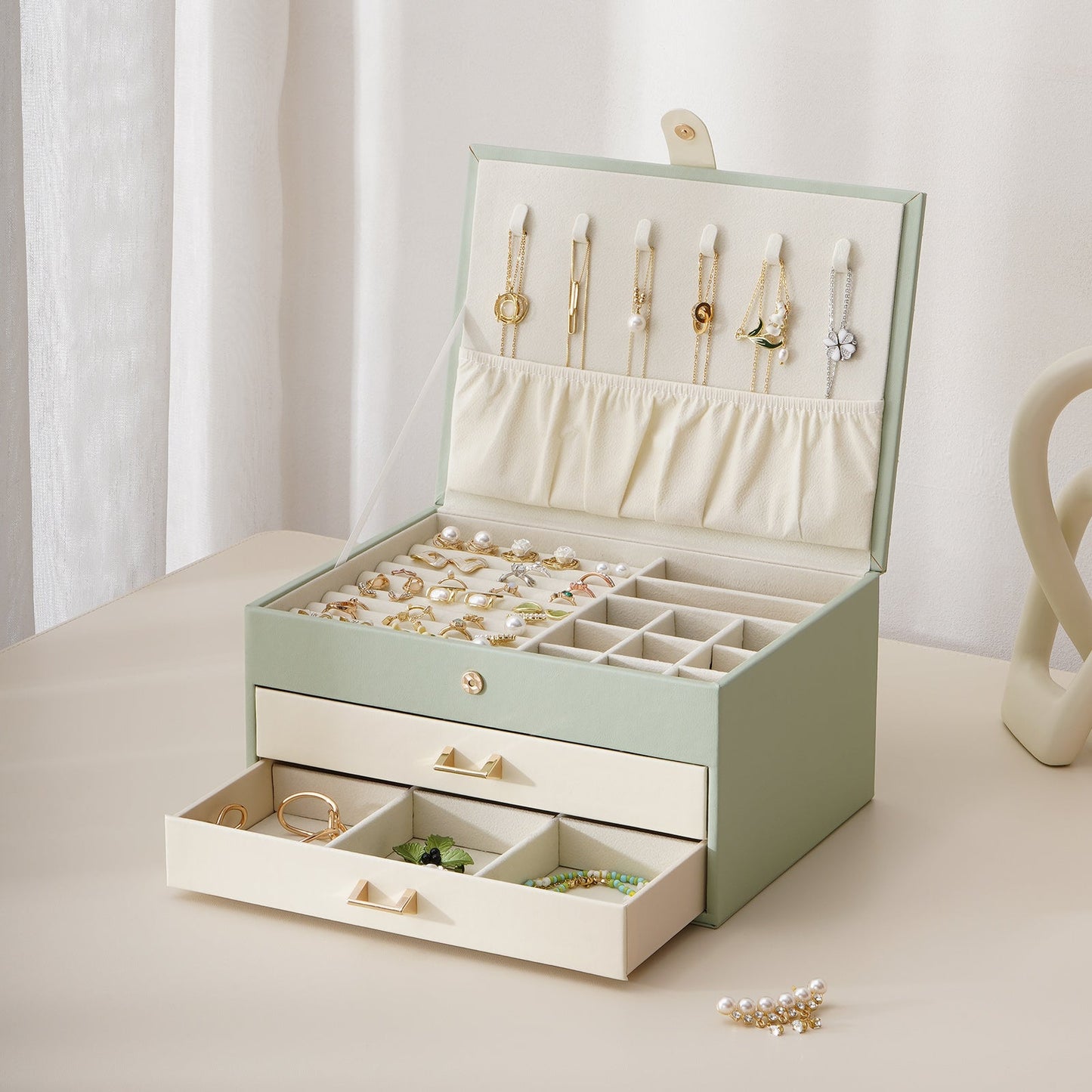 Three-layer Jewelry Box with Two Drawers