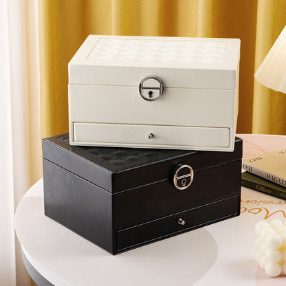 Two layer Leather Jewelry Box Organizer With Lock Mirror for Women Girls Travel Case Display Storage