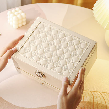 Two layer Leather Jewelry Box Organizer With Lock Mirror for Women Girls Travel Case Display Storage
