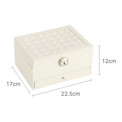 Two layer Leather Jewelry Box Organizer With Lock Mirror for Women Girls Travel Case Display Storage