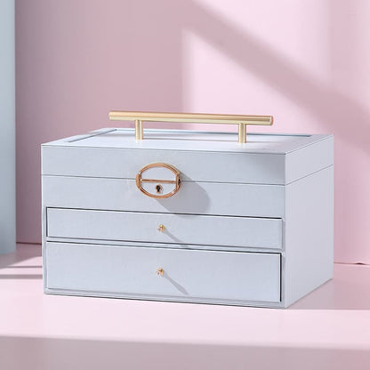 Large Jewellery Box With Lock Decor 3 Drawers